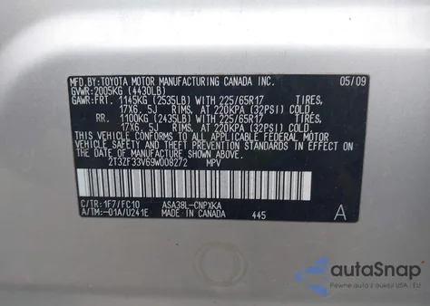 2009 Toyota Rav4 from USA, damaged, VIN 2T3ZF33V69W008272